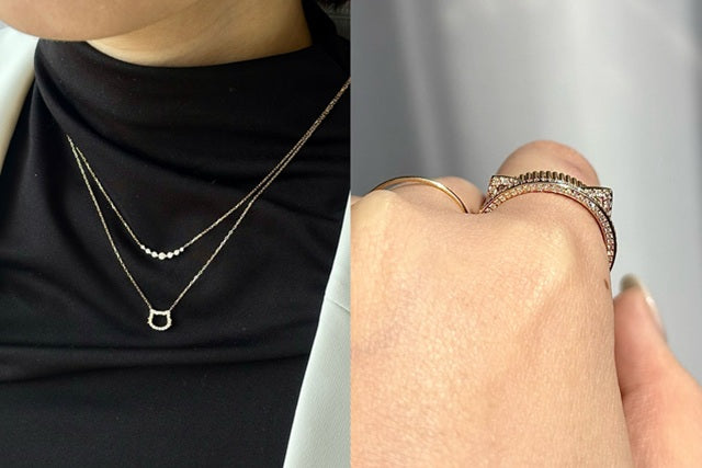 【新作コーデ】猫ジュエリーを使った重ね着けコーデ