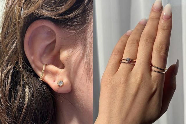 【新作コーデ】定番一粒「ラウラ」シリーズを使った重ね着けコーデ