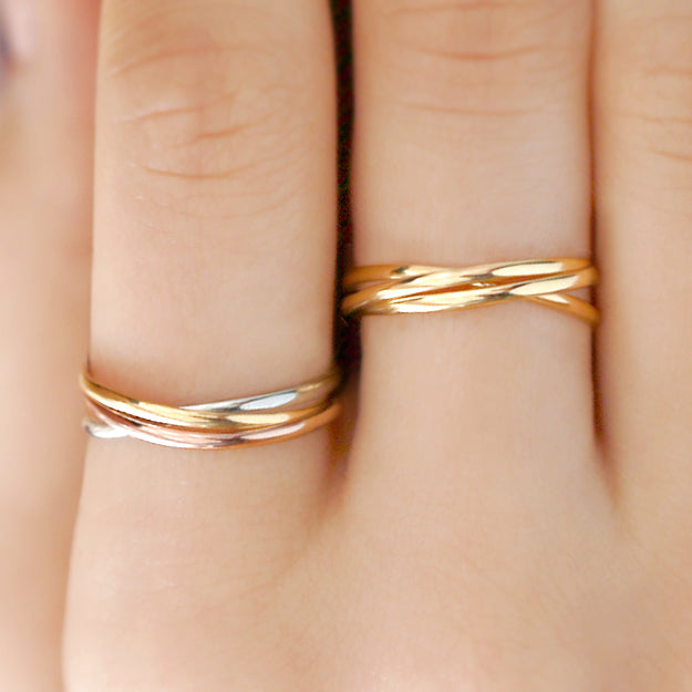 K18/Pt「3連トニア」リング ー マルチ